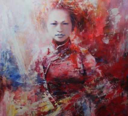 Portet schilderij abstract chinese tibetaans meisje