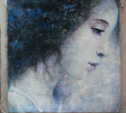 Portret schilderij vrouw abstract realistisch